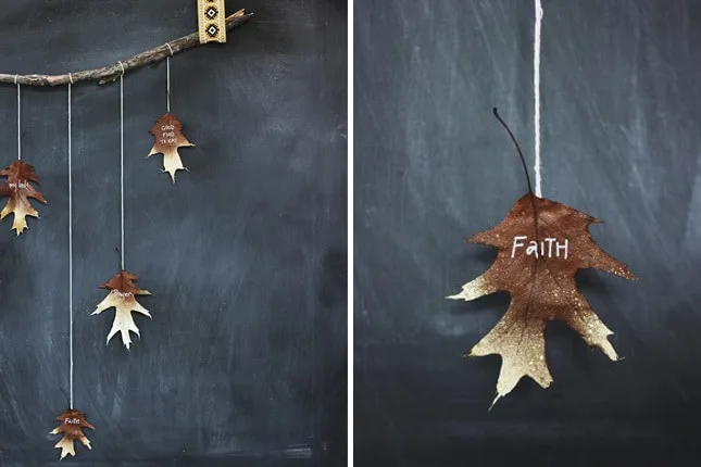 Giving Thanks Gold Leaf GarlandHalloween Christmas Lights DIY ways use fall leaves