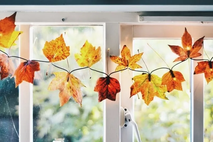 DIY Fall Leaf Garland with Christmas Lights