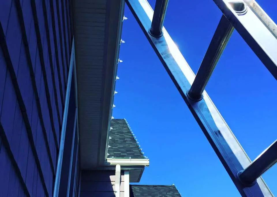 Ladder to install Christmas lights on Roof lines
