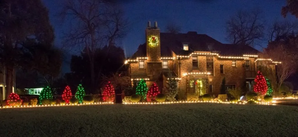 Red White and Green Christmas Lights on House