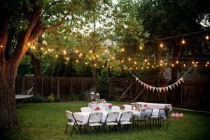 Christmas lights above table