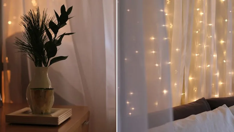 Home Decor using Christmas Lights Bed