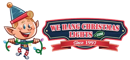 We Hang Christmas Lights elf mascot and logo, since 1997