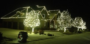 Warm White Christmas Light Installation in Snow                                                  